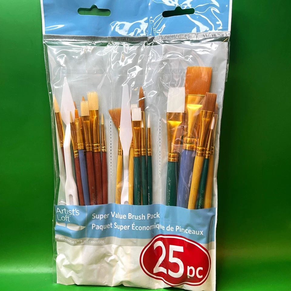 25 Piece Artist Super Value Paint Brush Set Art Brushes Oil Acrylic Craft Supply