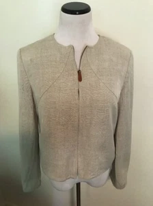 Harve Benard Damen Jacke Gr. 10 Langarm Beige Leinenmischung Mantel Gefüttert Reißverschluss - Bild 1 von 5