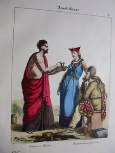 Gravure 19° histoire Mode:costumes avant César:habitant riche de Gaule Céltique - Picture 1 of 4