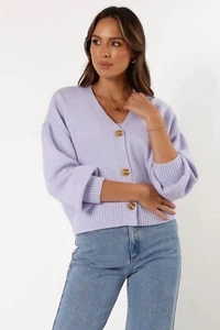 PETAL & PUP ISABEL BUTTON FRONT CARDIGAN - LILAC PURPLE - SMALL - Picture 1 of 4