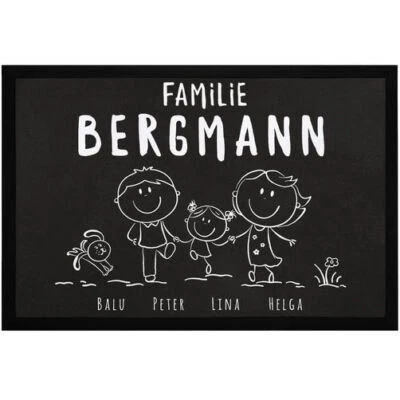 Fußmatte Familie personalisiert mit Namen 1, 2, 3  &  mehr Kinder Hund Katze - Bild 1 von 2