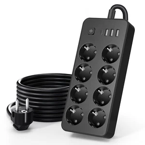 Ochrona przeciwprzepięciowa Power Montaż ścienny Rozdzielacz ochronny 3 porty USB 8 gniazd - Zdjęcie 1 z 14