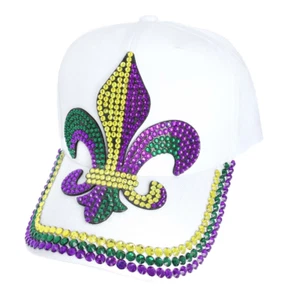 Gorra de béisbol para mujer blanca con estrás de Mardi Gras - Imagen 1 de 1
