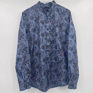 Massimo Dutti Shirt Men Medium NEW Blue Slim Floral Long Sleeve Button Up Tech - Picture 1 of 13