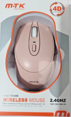Pink Wireless 3D 2.4 GHZ Mouse Moveteck 1600 DPI TG7225 - Image 1 of 3