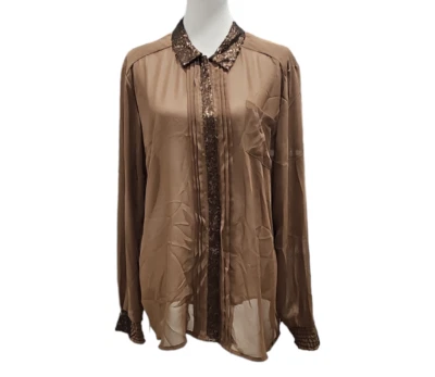 Jaclyn Smith Womens Long Sleeve Semi Sheer Button Front Shirt XXL Sequins - Image 1 of 3