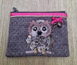 Fabric Sequin Owl Owls Coin Purse Zip Top. Accessorize. - Picture 1 of 9
