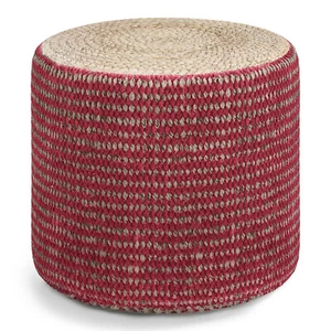Simpli Home Larissa Boho Round Braided Pouf in Jute Natural and Maroon - Picture 1 of 1
