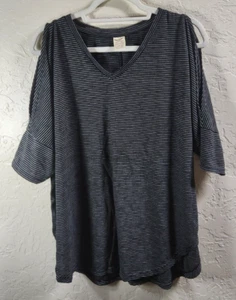 Faded Glory Black & White Stripe 3/4 Sleeve Open Shoulder Top Size 2X - Picture 1 of 4