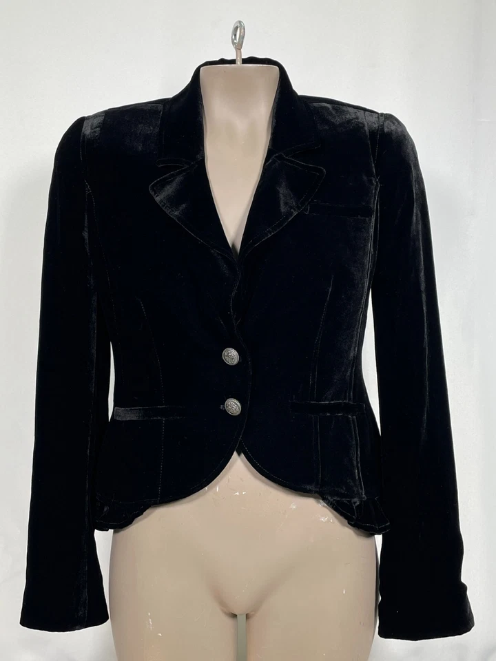 Chaqueta Blazer Juicy Couture Pana Negra Dos Botones Para Mujer PEQUEÑA Foto 1 de 4
