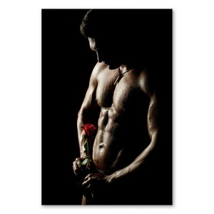 Postereck 1265 Poster Leinwand Mann mit Rose, Sixpack Muskeln Erotik Sexy Blume - Bild 1 von 7