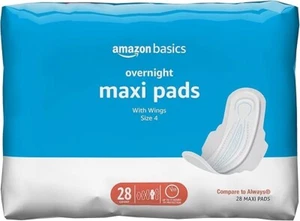 Amazon Basics Maxi Pads with Wings Overnight - Unscented, Size 4 - 28ct - Picture 1 of 8