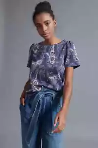 by Anthropologie Women's Small Blue Paisley Metallic Demeter Paisley Tee B1 - Bild 1 von 10