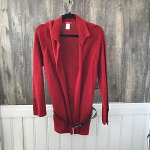 Anne Klein red 100% cotton open front cardigan sweater with belt size XL NWT - Picture 1 of 5