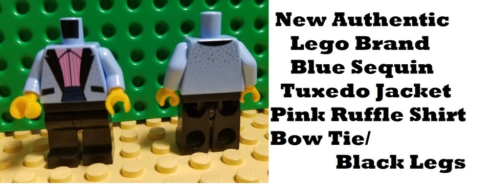 LEGO Minifigure Tuxedo Groom Prom Blue Pink Ruffle Shirt Bow Add Your Head - Image 1 of 1