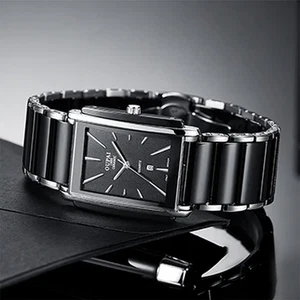 Reloj de cuarzo rectangular de cerámica negra para negocios simple reloj de lujo para hombre Waterp - Imagen 1 de 12