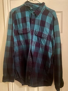 American Eagle - Flanellhemd - blau schwarz kariert Flanell Knopfleiste - Large - Bild 1 von 4