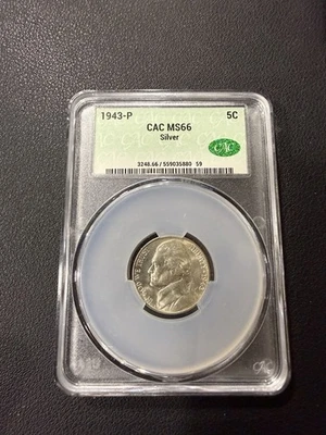1943-P CAC MS66 Silver 5C Jefferson Nickel Graded Collectible Coin - Image 1 of 4