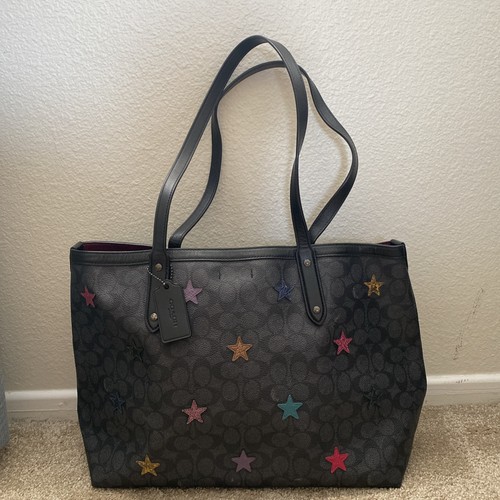 Borsa Coach centrale in tela firmata con applicazione stella e dettaglio pelle di serpente 694