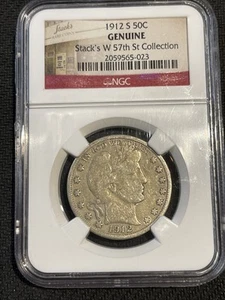 1912-S Barber 50c Half Dollar NGC Genuine Stack's W 57th St Collection - Bild 1 von 24