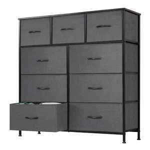 9 Fabric Drawers Dresser Storage Tower for Bedroom Living Room Chest of Drawers - Picture 1 of 22