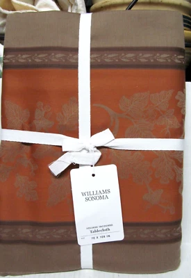 Williams Sonoma Foliage Jacquard Fall tablecloth 70 x 108 NWT Pumpkin and brown - Image 1 of 4