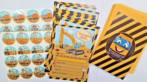 72pc Construction Party Invites Invitations Envelope & Stickers Crane Truck Kids - Picture 1 of 11