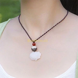 White Lotus Flower Healing Balance String Rope Necklace - Picture 1 of 2