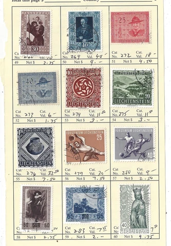 Liechtenstein 1940s - 1950s VF Used Lot, Scott 268 // 285, SCV $200 Cover