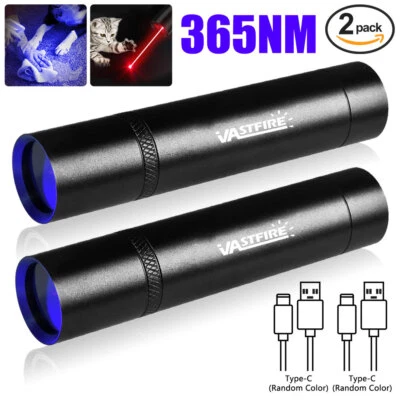 2X 365nm UV-LED-Taschenlampe UV-Schwarzlicht-Inspektion USB wiederaufladbar DE - Bild 1 von 4
