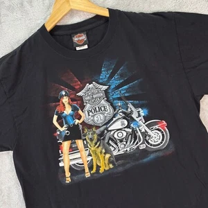 Harley-Davidson Indy West Police Graphic Tee Motorcycle Dog Black Mens Sz Medium - Picture 1 of 9