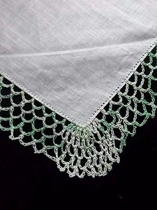 Vintage Bridal Hankie Light Green Crochet Lace Handkerchief Wedding Hanky 1073 - Picture 1 of 7