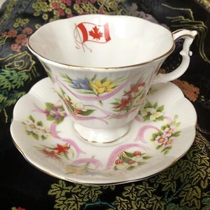 ROYAL ALBERT CANADA FLOWERS TEA CUP AND SAUCER "Our Emblems Dear" - Picture 1 of 5