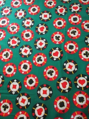 POKER CHIPS VEGAS DECK OF CARDS PLAYING CARD SUITS MULTI COTTON FABRIC FQ - Image 1 of 4