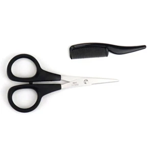 2Pcs Beard Mustache Scissors Comb Nose Hair Trimming Travel Grooming Kit - Picture 1 of 8