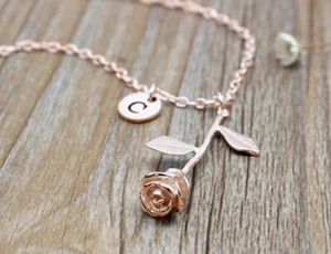 Name Letter Initial Personalized Rose Gold Rose Necklace Women Fashion Jewelry - Picture 1 of 3
