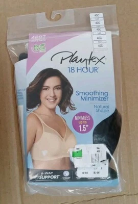 Playtex US4697 18 小时平滑最小化无钢圈文胸 40C 黑色 — 第 1/4 张图片