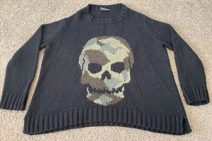 Wooden Ships Paola Buendia Knit Sweater Skeleton Skull Black Camo Womens X/S - Picture 1 of 5