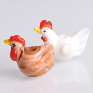 2pcs Cock Rooster Hen Handmade Lampwork Glass Loose Beads For Jewelry Making - Picture 1 of 9