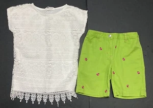 Girl's H&M & Gymboree Outfit Sz 4 - White Eyelet Top w/Green Ladybug Shorts EUC - Picture 1 of 7