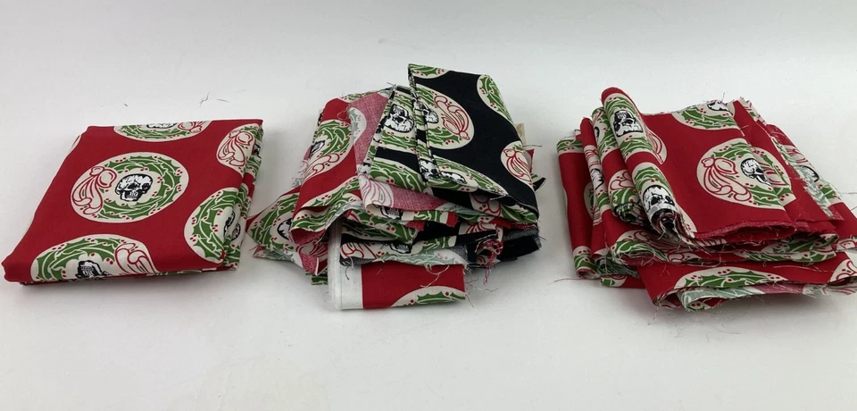 Lot Gothic Christmas Skulls Wreaths Red & Black Goth Holiday 1 yd Strips Scraps - Image 1 of 4
