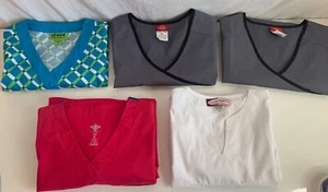 Lot of (5) Woman’s XS Scrub Scrubs Tops Shirts New Tags Dickies Crocs Nurse Med - Picture 1 of 11