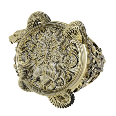 Anillo Serpiente con Greenman Vikingo Nórdico Hombre Verde Joyería de Latón Foto 1 de 4
