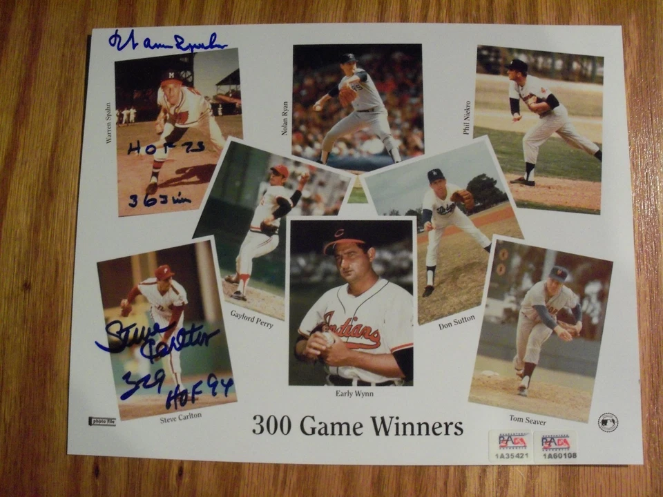 300 Game Winner Warren Spahn & Steve Carlton autographed 8x10 photo picture  PSA - Image 1 of 1