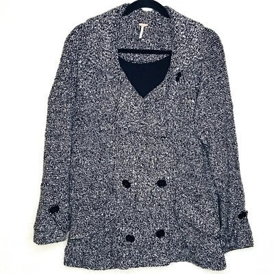 Chaqueta Abrigo de Invierno FREE PEOPLE Negro Blanco Tejido Mezcla de Lana Doble Pecho Mediu Foto 1 de 4