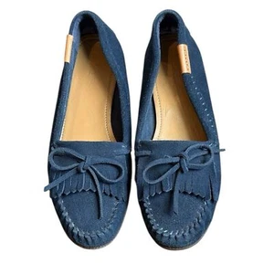 Coach Cheyanne Moccasin Loafers Women's 8 Navy Suede Slip On Bow Detail - Picture 1 of 9