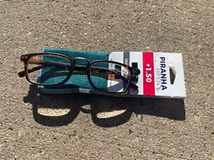 Piranha Optics 1.50 Brown Frame Reading Glasses New W/ Case - Picture 1 of 4