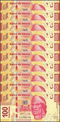 Mexico 100 Pesos, 2017, P-124p, UNC Signature and Series Vary X 10 PCS - Image 1 of 2