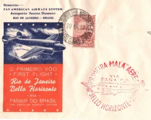 BRAZIL Air Mail 1937 Cover PANAIR FIRST FLIGHT Belo Horizonte Rio d Janeiro MAX7 - Picture 1 of 15