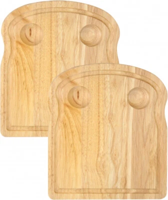 Set of 2 Rubberwood Breakfast Board Toast Shape Serving Tray with Egg Holders - Image 1 of 4